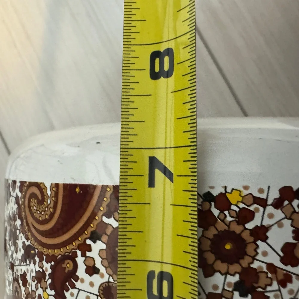 Vintage Enamel Stock Pot Brown Yellow Paisley Retro 70s Lidded Dutch Oven 7.5in